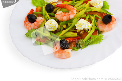 Image of olives dish meal salad shrimp isolated on white background