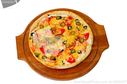 Image of pizza isolated white cucumber cheese a food italian tomato meal