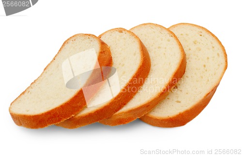 Image of loaf yummy pieces bread isolated on white background