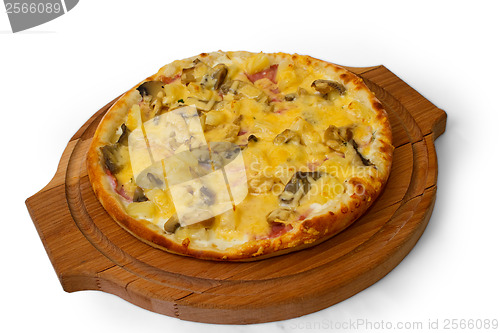 Image of baked pizza mushrooms fast dinner crust italian food cheese isol