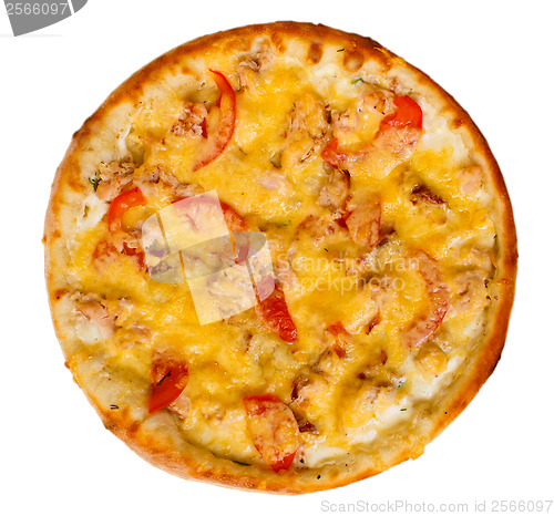 Image of baked pizza fast dinner crust italian food cheese isolated white