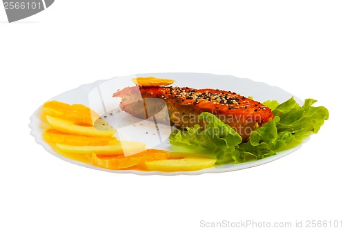 Image of salad plate fish tasty boiled isolated on white background clipp