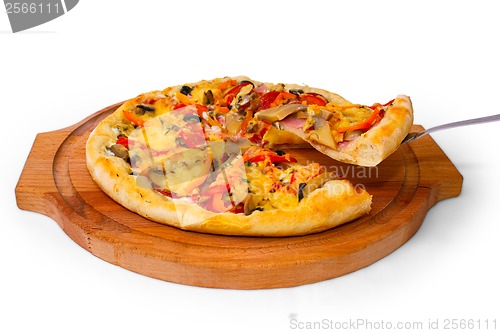 Image of pizza isolated white cheese italian food tomato meal fast dinner