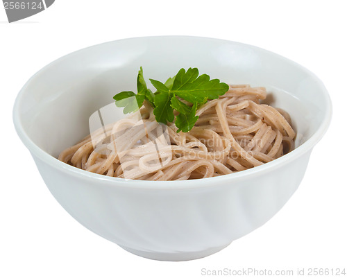 Image of tasty dark pasta in a bowl isolated on white background clipping