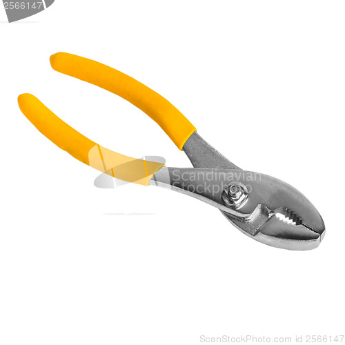 Image of yellow pliers isolated white (clipping path)