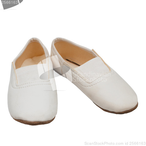 Image of old children's white pointe shoes ballet slippers isolated (clip