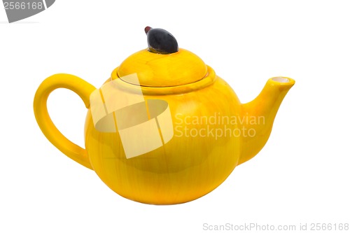 Image of kettle ceramic yellow teapot tea isolated on white background cl