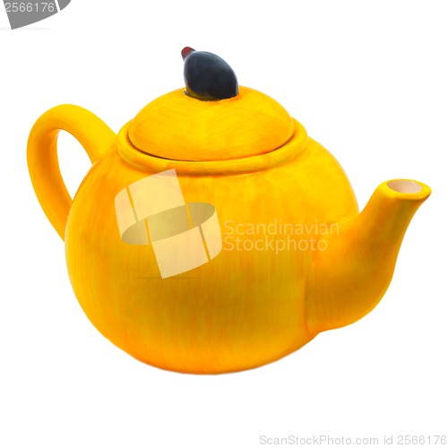 Image of ceramic kettle yellow teapot tea isolated (clipping path)