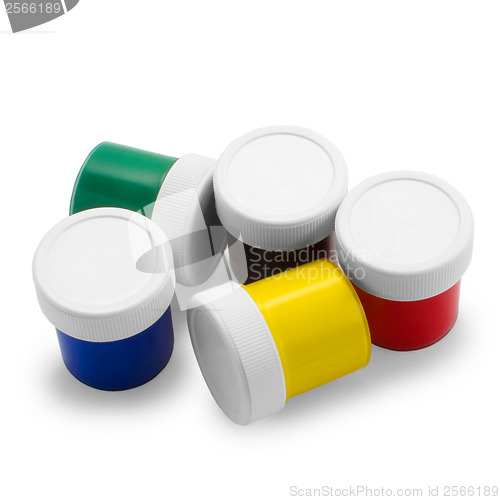 Image of banks full-color oil paint bottles isolated on white background