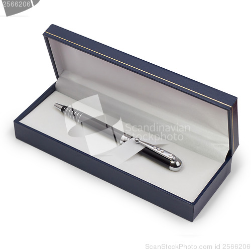 Image of black ballpoint pen isolated gift box