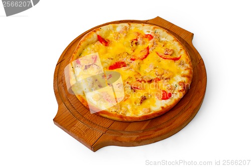 Image of isolated baked pizza fast dinner crust a italian food cheese tom