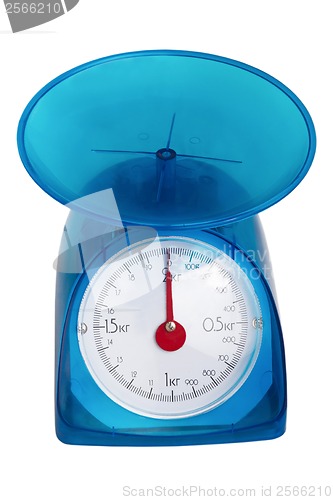 Image of blue kitchen scale red arrow isolated (clipping path)
