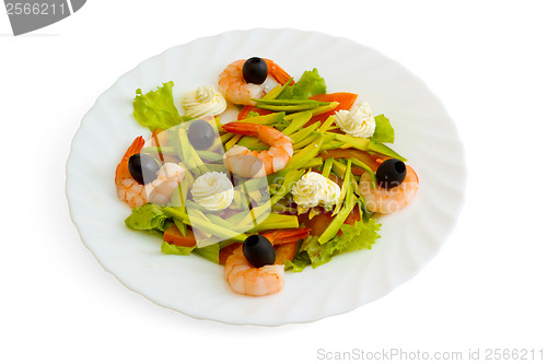 Image of olives dish meal shrimp salad isolated on white background