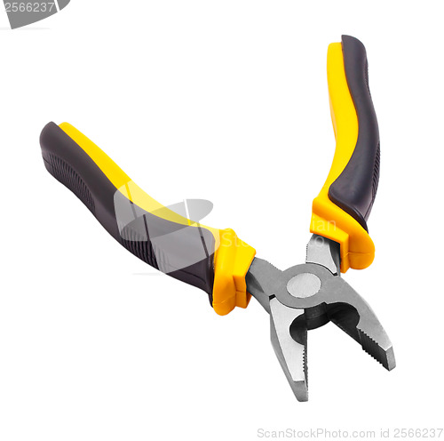 Image of pliers yellow open isolated on white background clipping path