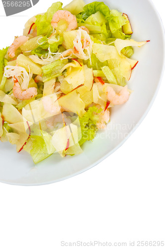 Image of apples shrimp and salad isolated a on white background clipping