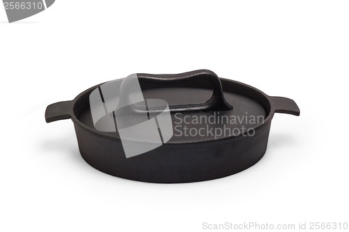 Image of skillet black kitchen design roaster pan cover fry isolated