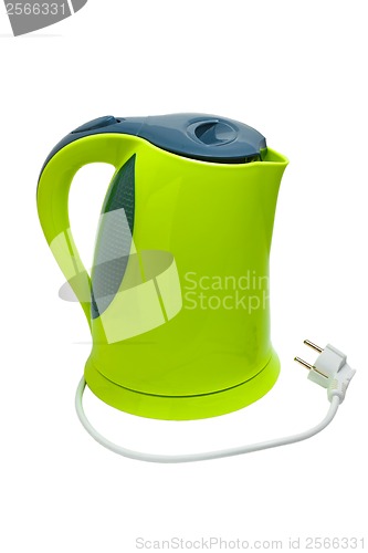 Image of electric tea green kettle isolated on white background clipping