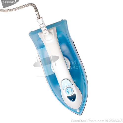 Image of blue iron for clothes isolated white background