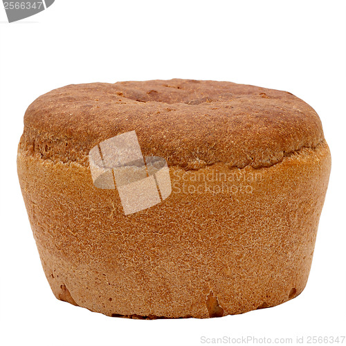 Image of russian round black bread isolated on white background
