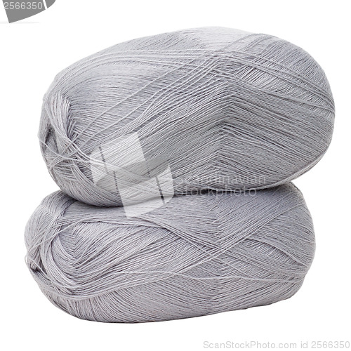 Image of gray yarn for knitting isolated on white background