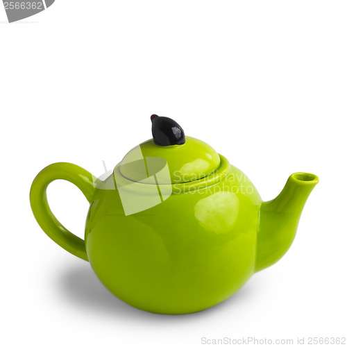 Image of green teapot isolated on white background