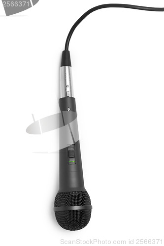 Image of microphone black with cord isolated on white background