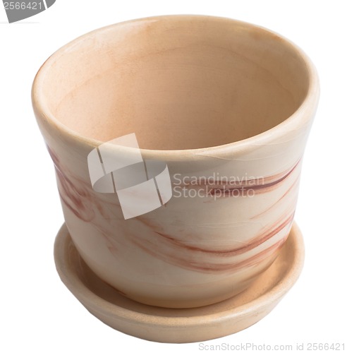 Image of cup empty flower pot beige ceramic isolated (clipping path)