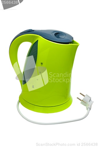 Image of green electric tea kettle isolated