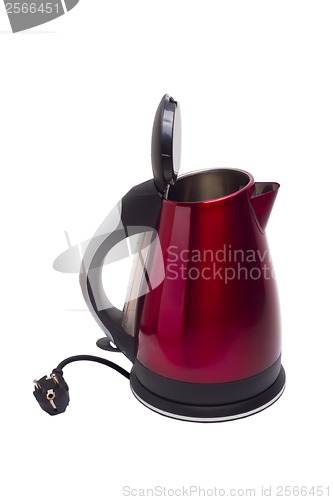 Image of electric open red kettle isolated white background (clipping pat