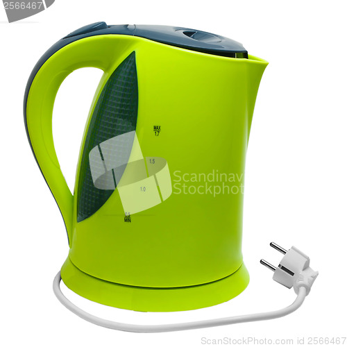 Image of electric green tea kettle isolated on white background with clip