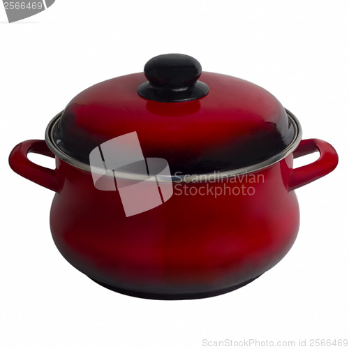 Image of pan red pot kitchen isolated white background (clipping path)