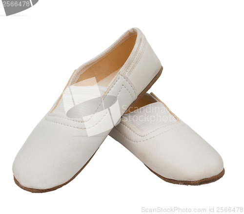 Image of shoes ballet old children  white pink pointe slippers isolated c