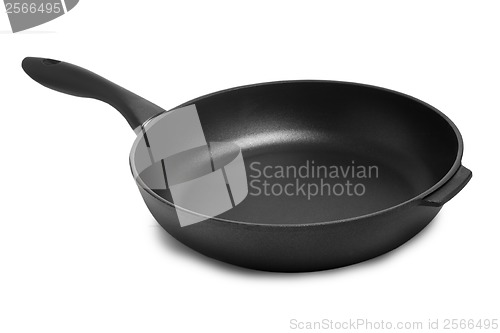 Image of black frying pan for the kitchen on a white background
