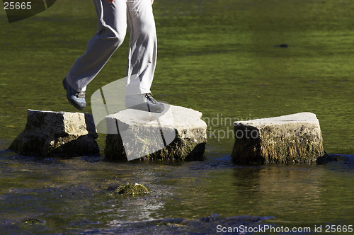 Image of crossing three stepping stones in a river