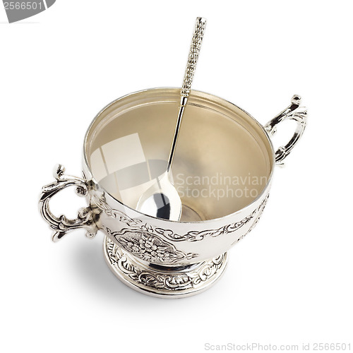 Image of vintage old  bowl cup with a dollop of medieval isolated on whit