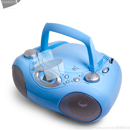 Image of stereo blue radio boom box recorder CD mp3 isolated