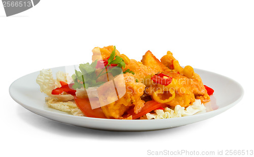 Image of fried fish dish meal isolated a on white background