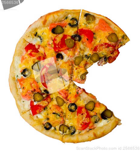 Image of isolated dinner baked pizza white food cheese a italian tomato c