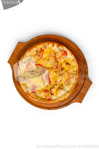 Image of baked pizza fast dinner crust italian food cheese isolated tomat