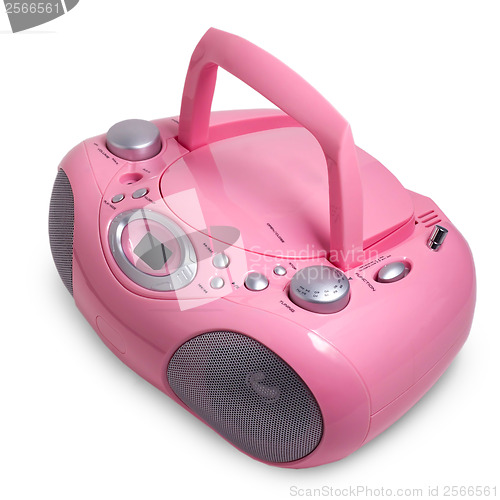 Image of pink mp3 stereo cd radio cassette recorder isolated on a white b