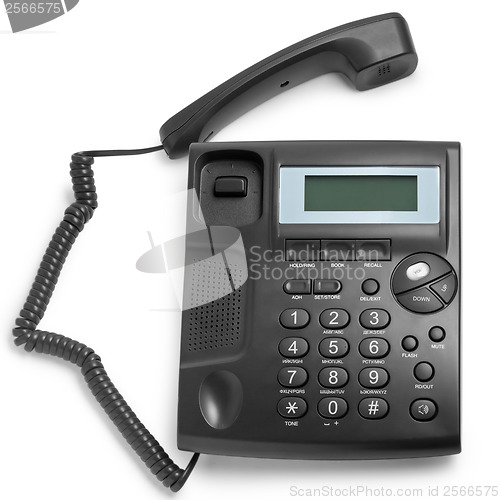 Image of phone modern black call with cord isolated on white background