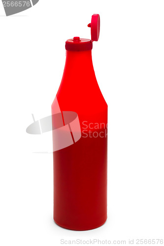 Image of red bottle plastic ketchup isolated on white