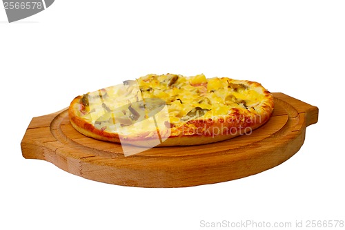 Image of baked pizza mushrooms a fast dinner crust italian food cheese is