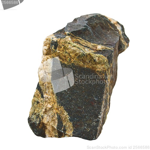 Image of dark blue yellow natural stone isolated on white background (in