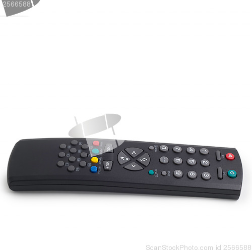 Image of black tv remote control isolated a on white background