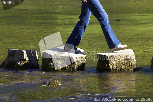 Image of crossing three stepping stones in a river