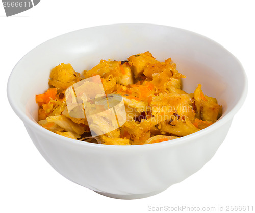 Image of meat roast a carrot isolated white background clipping path