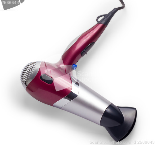 Image of purple hair dryer isolated background