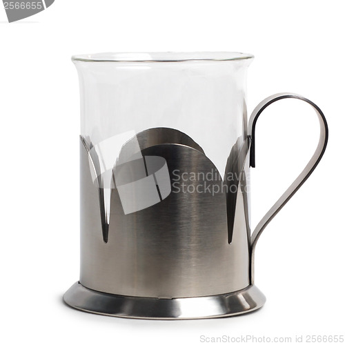 Image of empty glass cup-holder in an iron stand isolated
