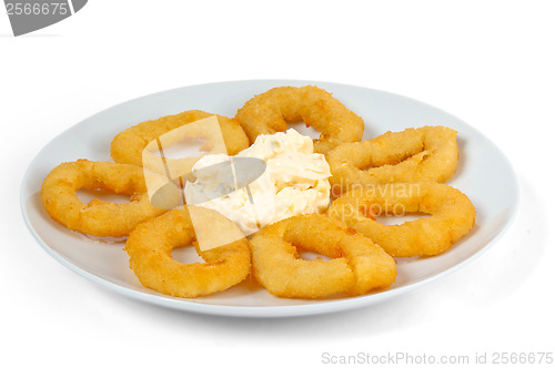 Image of tasty fried donuts rings isolated on white background